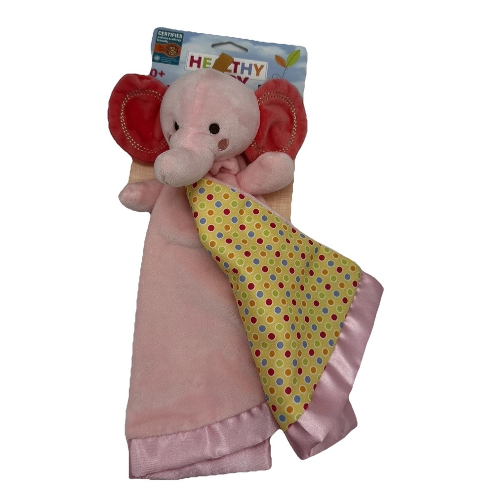 New Pink Lovey Elephant Security Blanket Healthy Baby Polka‎ Dot Satin Trim Nwt